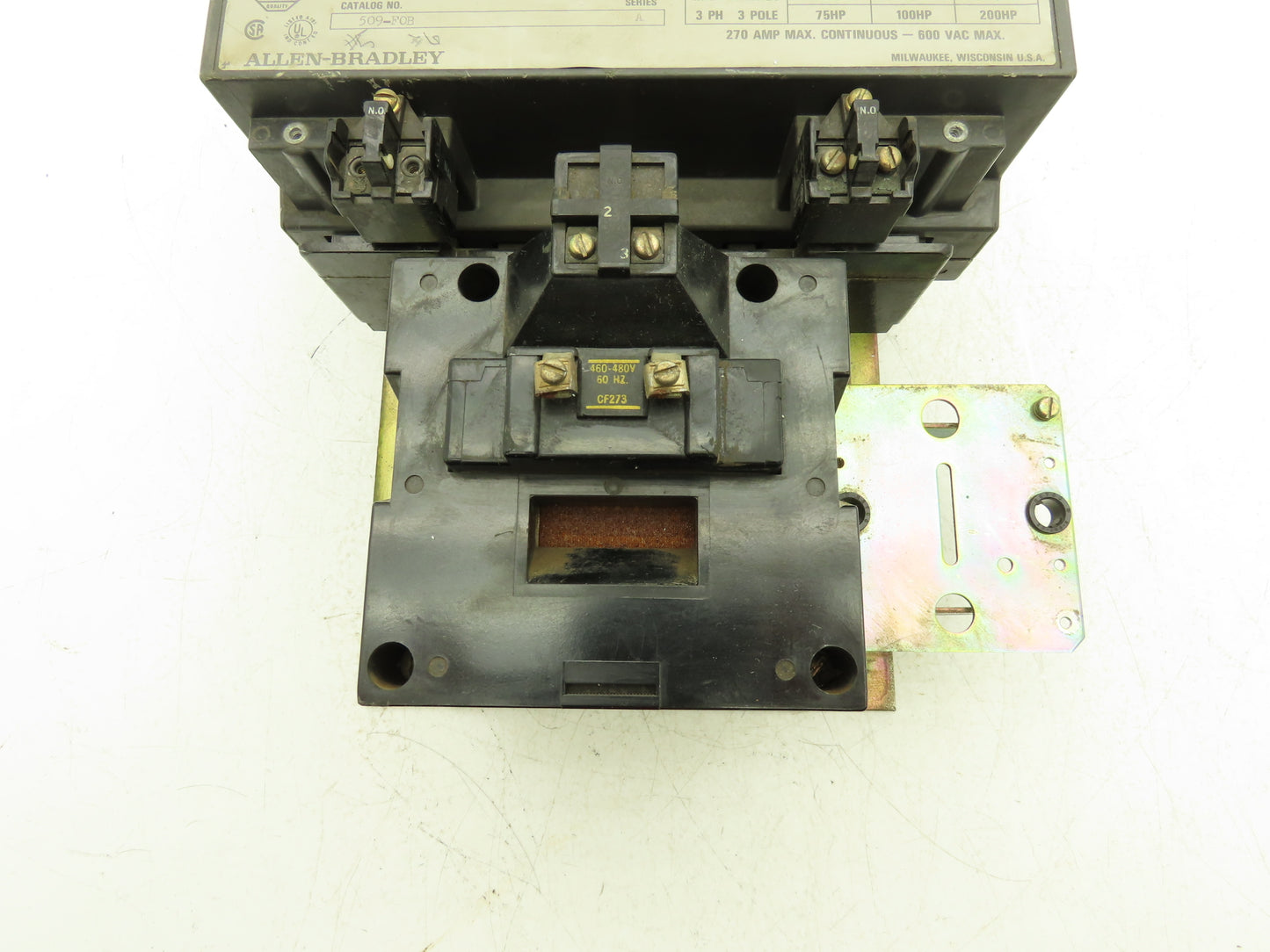 Allen Bradley 509-F0B Motor Starter Contactor 200Hp 600VAC 3Ph 480V Coil Size 5