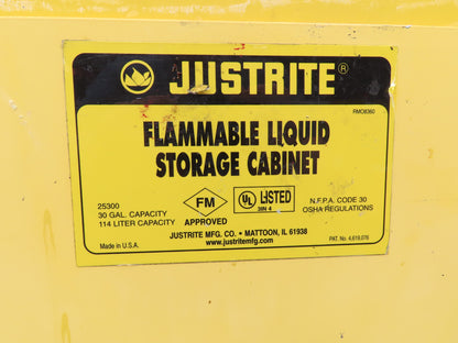 Justrite 25300 Yellow Flammable Safety Cabinet Dual Door 30 Gallon Liquid