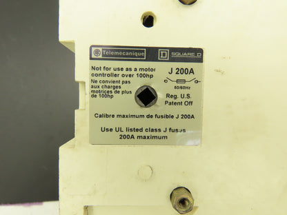 Telemecanique GS1 MU 3 J 200A Fused Disconnect Switch 3-Pole 200A 600VAC 250VDC