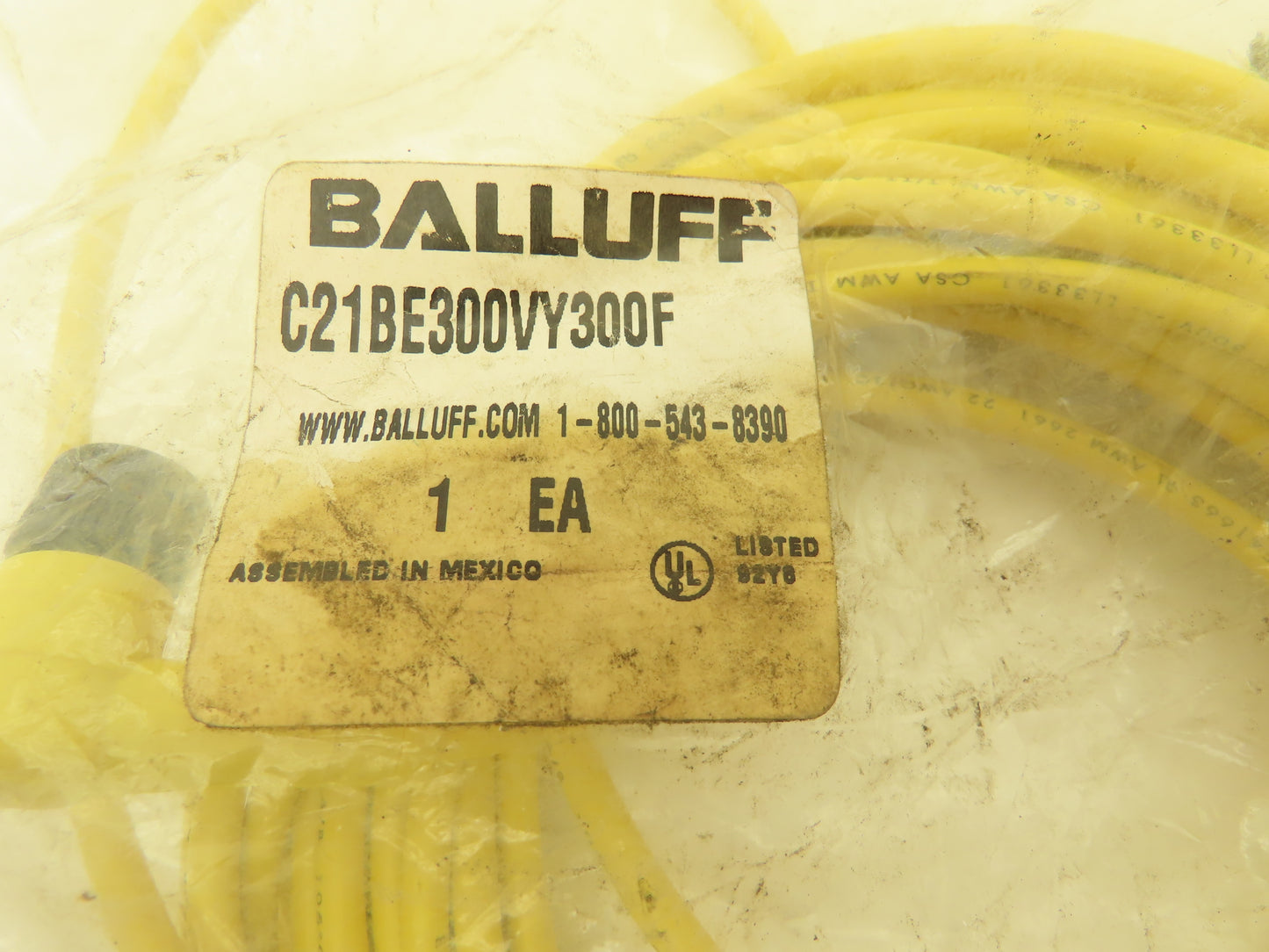 Balluff C21BE300VY300F Connector Cable 3 Pin Right Angle Female to Flying Leads