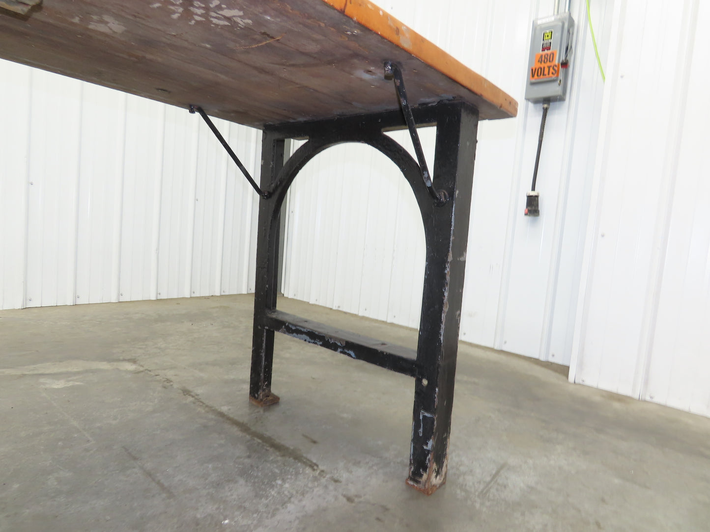8' X 28" Butcher Block Top Workbench Table Cast Iron Legs Wood VTG Steampunk