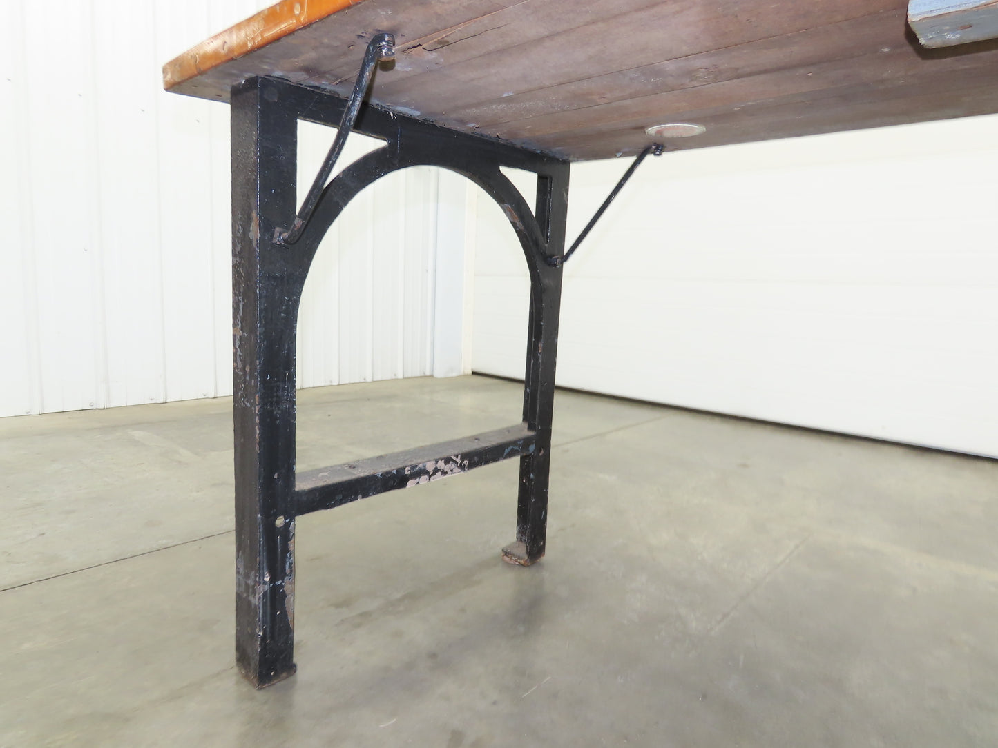 8' X 28" Butcher Block Top Workbench Table Cast Iron Legs Wood VTG Steampunk