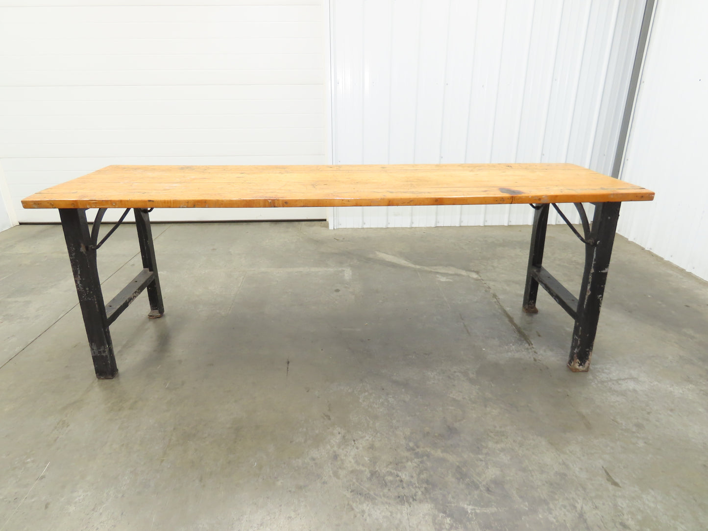 8' X 28" Butcher Block Top Workbench Table Cast Iron Legs Wood VTG Steampunk