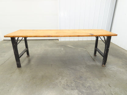 8' X 28" Butcher Block Top Workbench Table Cast Iron Legs Wood VTG Steampunk