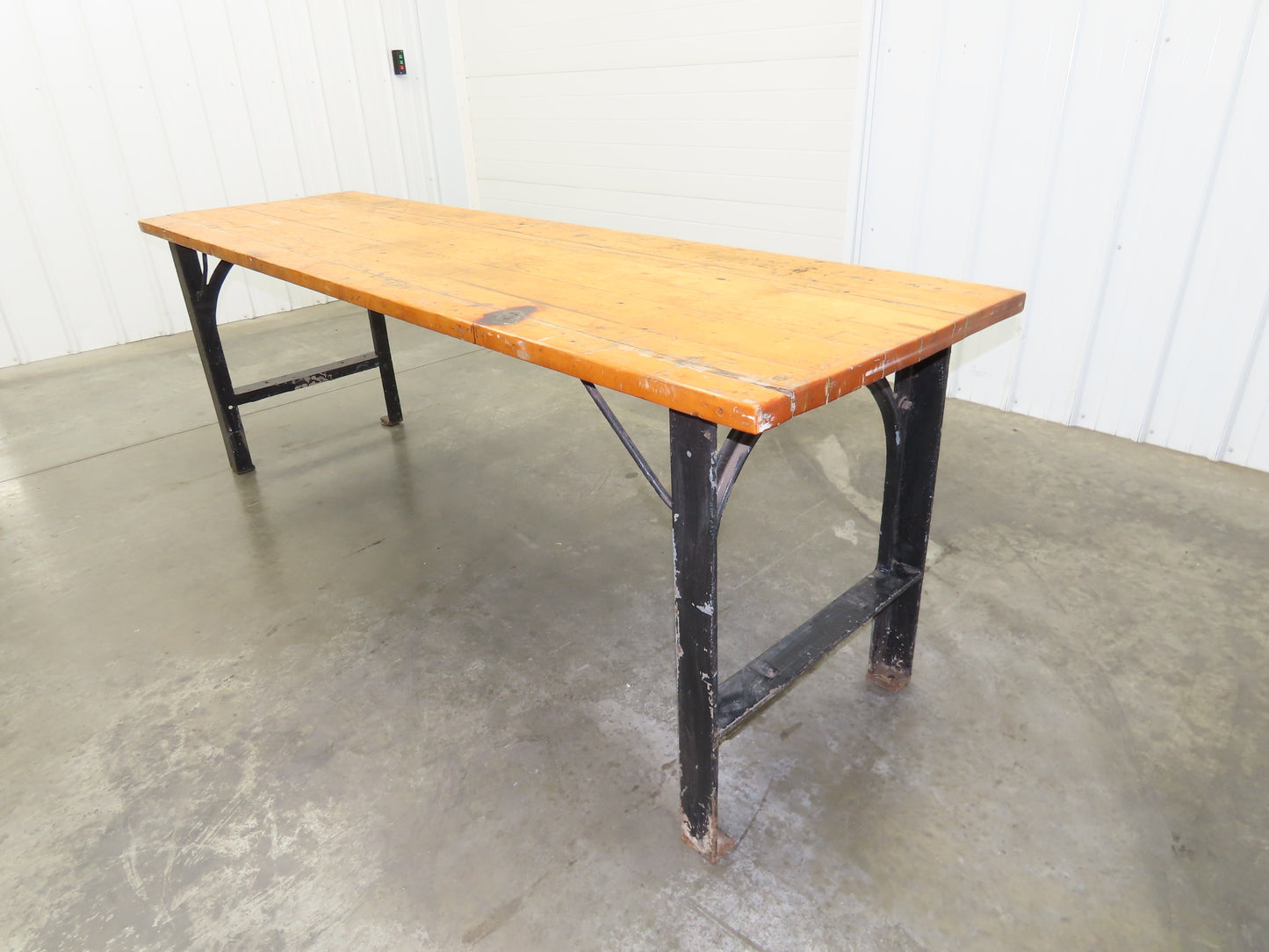 8' X 28" Butcher Block Top Workbench Table Cast Iron Legs Wood VTG Steampunk