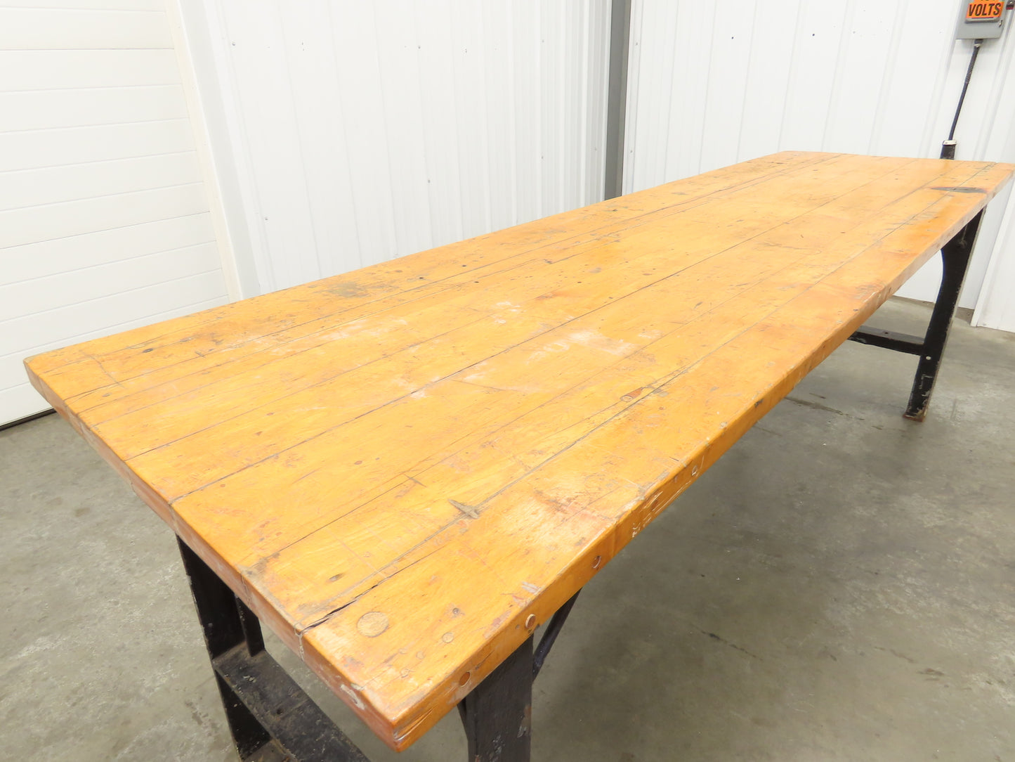 8' X 28" Butcher Block Top Workbench Table Cast Iron Legs Wood VTG Steampunk