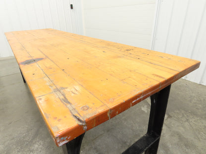 8' X 28" Butcher Block Top Workbench Table Cast Iron Legs Wood VTG Steampunk