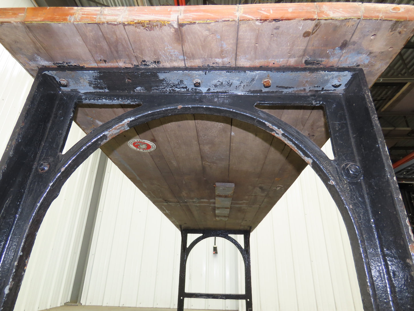 8' X 28" Butcher Block Top Workbench Table Cast Iron Legs Wood VTG Steampunk