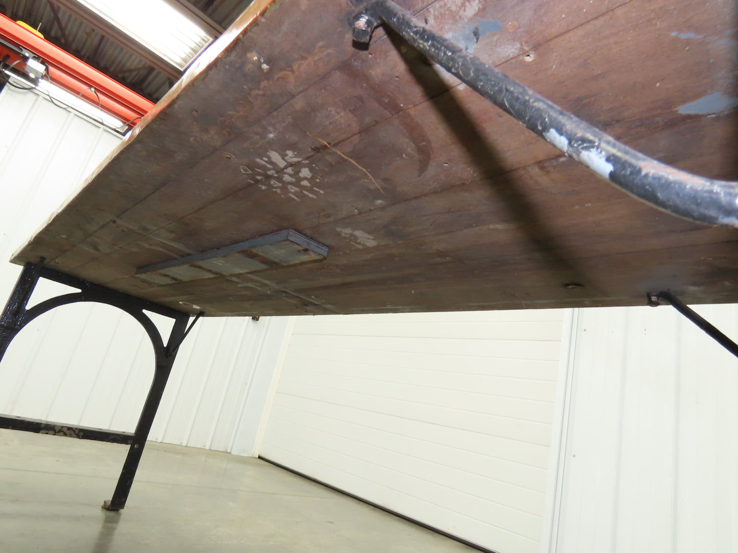 8' X 28" Butcher Block Top Workbench Table Cast Iron Legs Wood VTG Steampunk