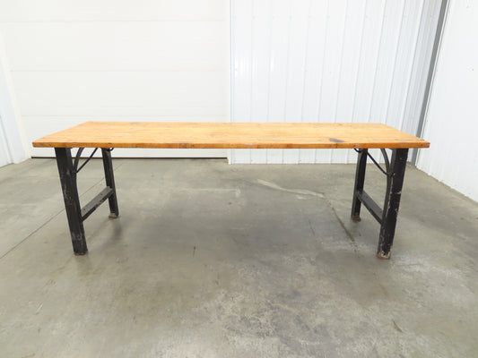 8' X 28" Butcher Block Top Workbench Table Cast Iron Legs Wood VTG Steampunk