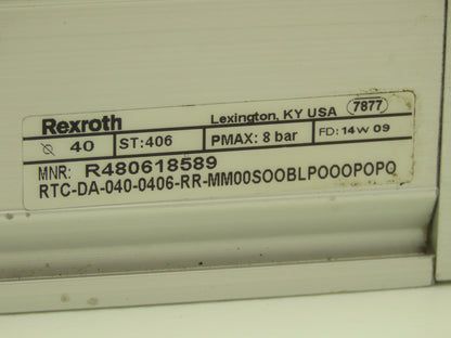 Rexroth R480618589 Pneumatic Air Rodless Cylinder 40mm Bore 406mm Stroke 8 Bar