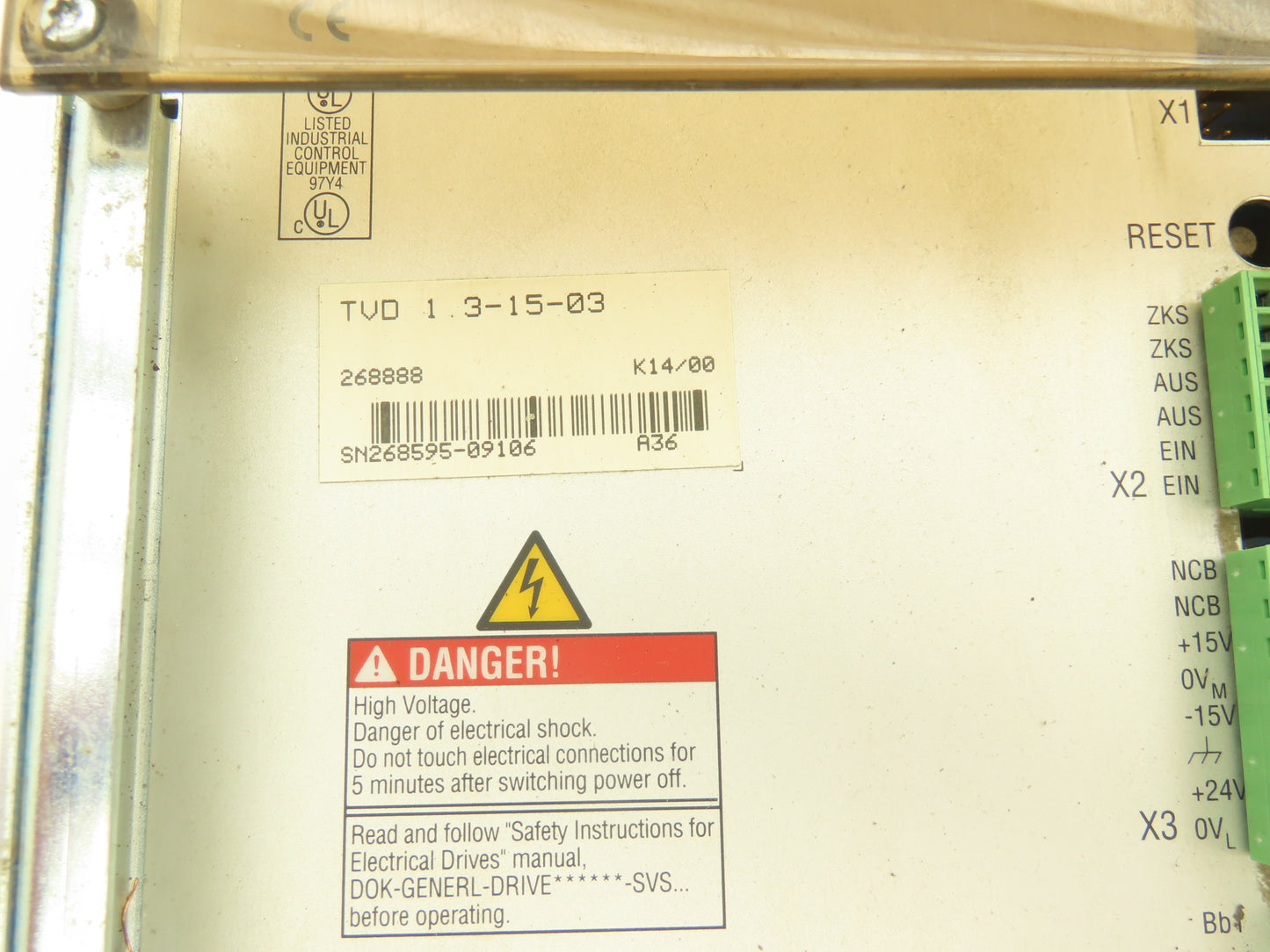 Indramat TVD 1 3-15-03 Power Supply Digital AC Servo Controller 480VAC 268888