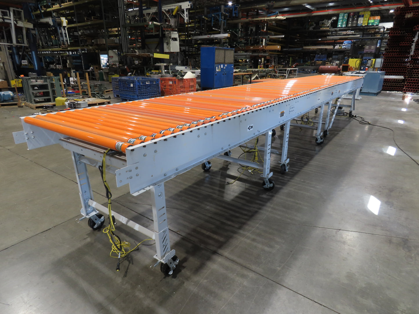 Roach 48"x 26' 9" Portable Roller Conveyor 115V Adj Speed O-Ring Belt Drive 44"H