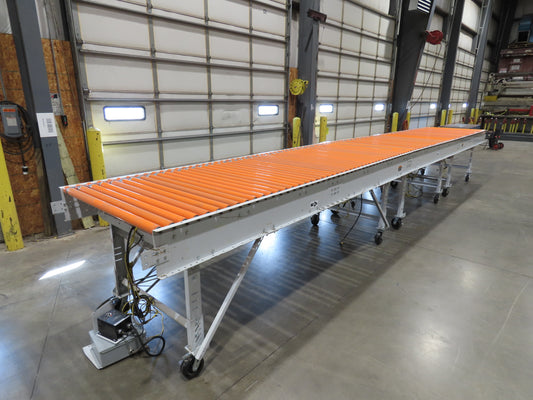 Roach 48"x 26' 9" Portable Roller Conveyor 115V Adj Speed O-Ring Belt Drive 44"H