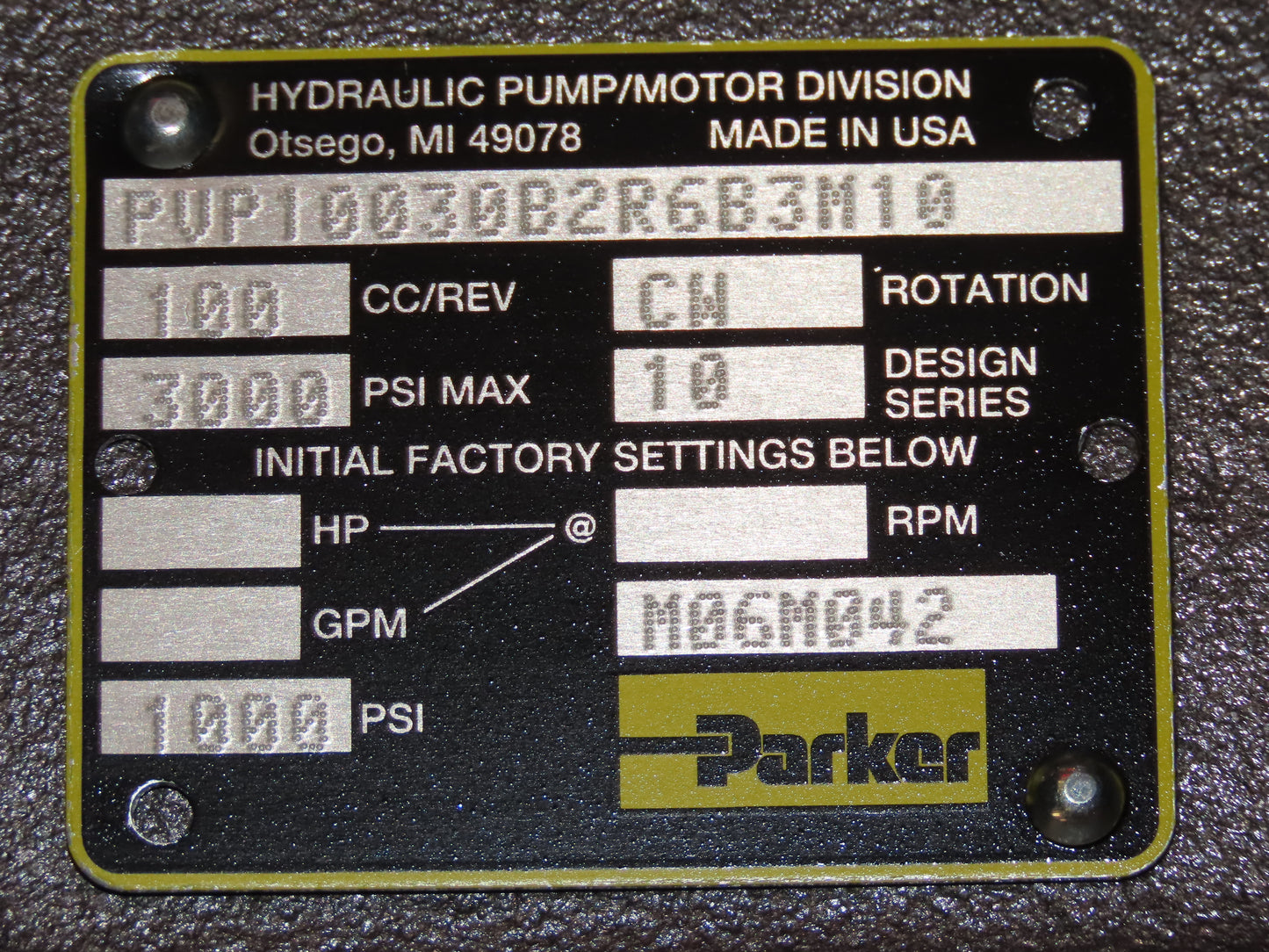 Parker PVP10030B2R6B3M10 Hydraulic Power Unit 45GPM 3000PSI 150 Gal Water Cooled