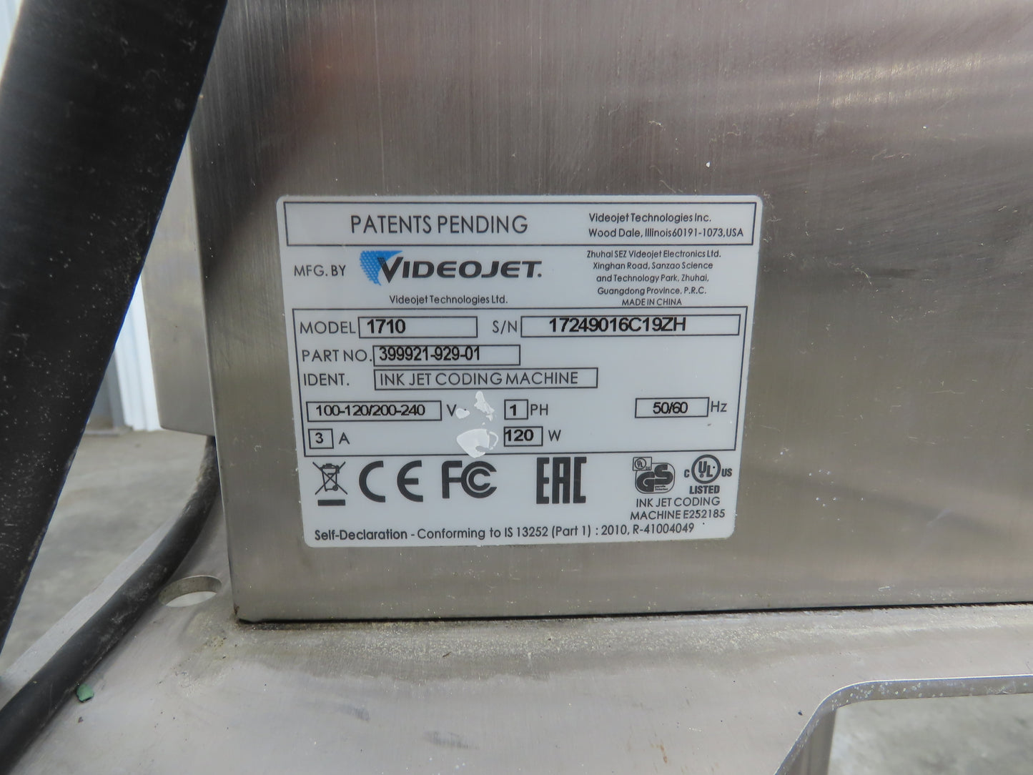 Videojet 1710 Color Pigment Inkjet Printer Coding Machine Single Print Head