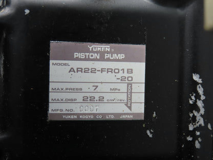 Yuken AR22-FR01B-20 Hydraulic Power Unit 10 Gal 10 GPM 1020psi 2.2kw 220V 3PH