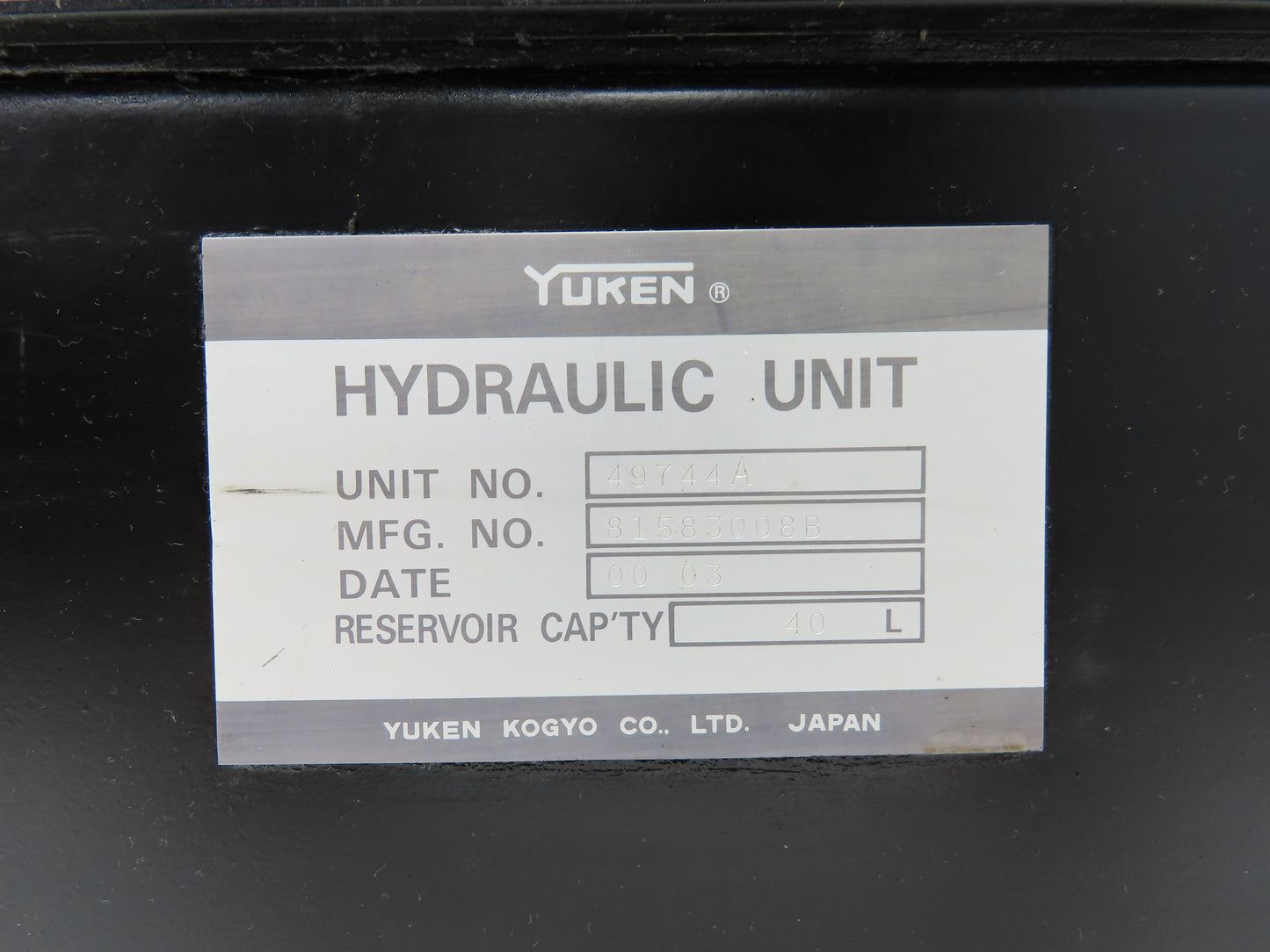 Yuken AR22-FR01B-20 Hydraulic Power Unit 10 Gal 10 GPM 1020psi 2.2kw 220V 3PH
