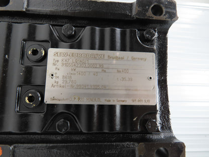 Sew Eurodrive K47 LQ140/1 Gearbox Reducer 35.39 Ratio 1400/40 RPM RH Output