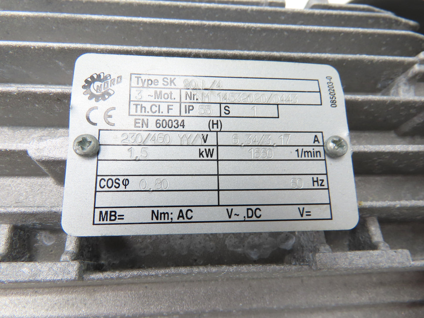 Nord SK90L/4 Inline Gearmotor 18.79 Reducer 1660/88rpm 1.5kw 230/460V 3PH