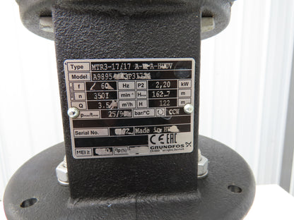 Grundfos MTR3-17/17 A-W-A-HUUV Coolant Pump 15GPM 3Hp 230-277/480V 3PH 1.25"NPT