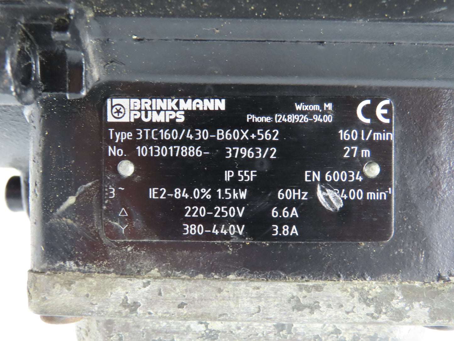 Brinkmann TC160/430-B60X Coolant Pump 160L/min 1.5kw 230/460V 3PH 1.25"NPT Brass