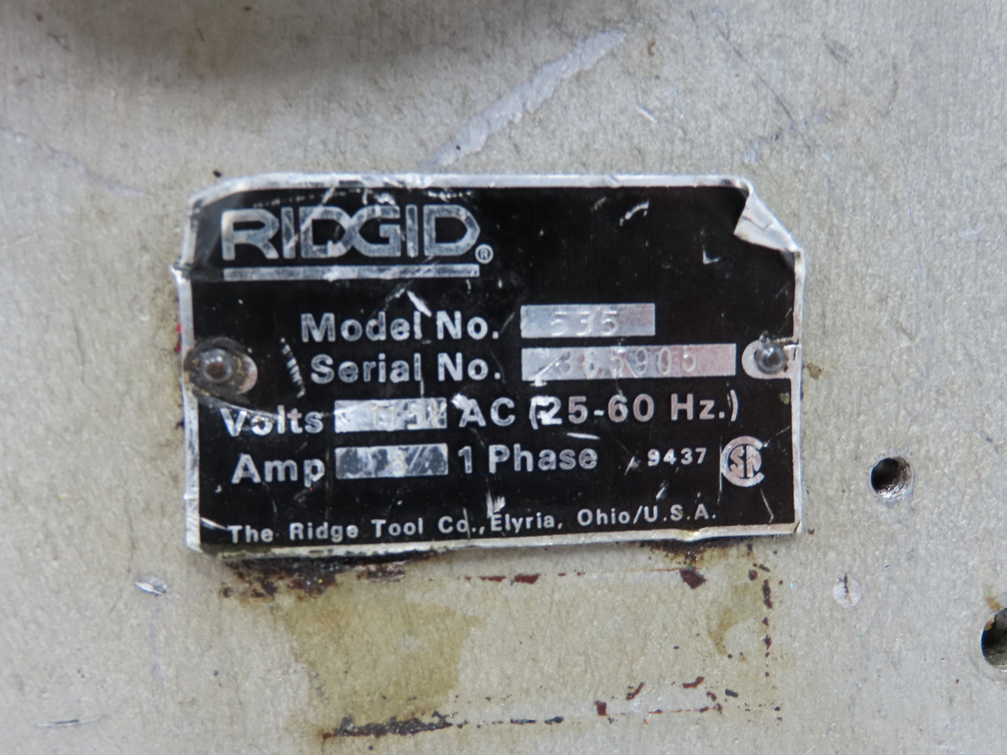 Ridgid 535 Power Pipe/Bolt Threader 120VAC 8A Die & Reamer Are OEM Went Through