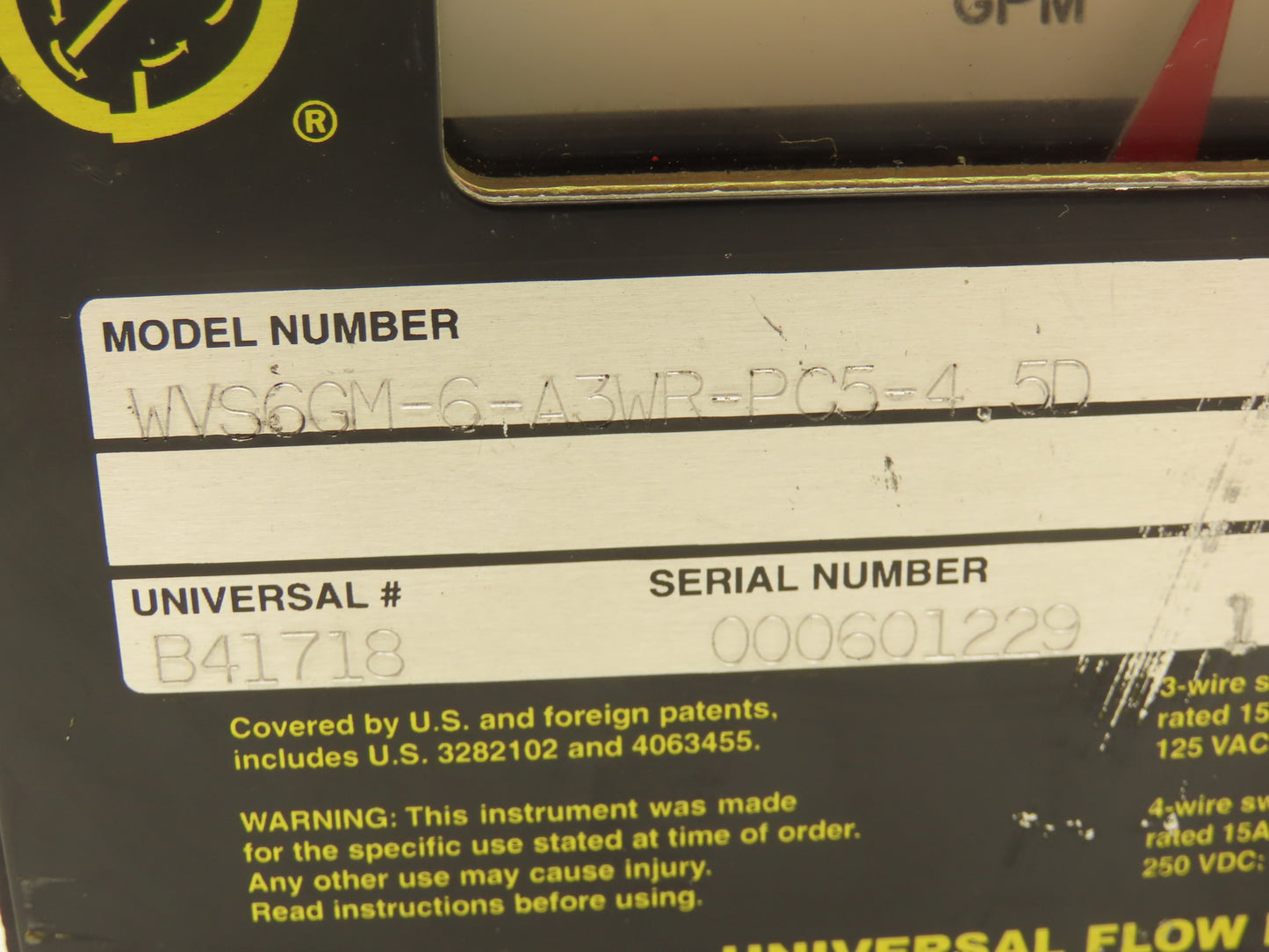 UFM WVS6GM-6-A3WR-PC5-4.5D Universal Flow Meter Type 4 Monitor 3/4" NPT 3 Wire