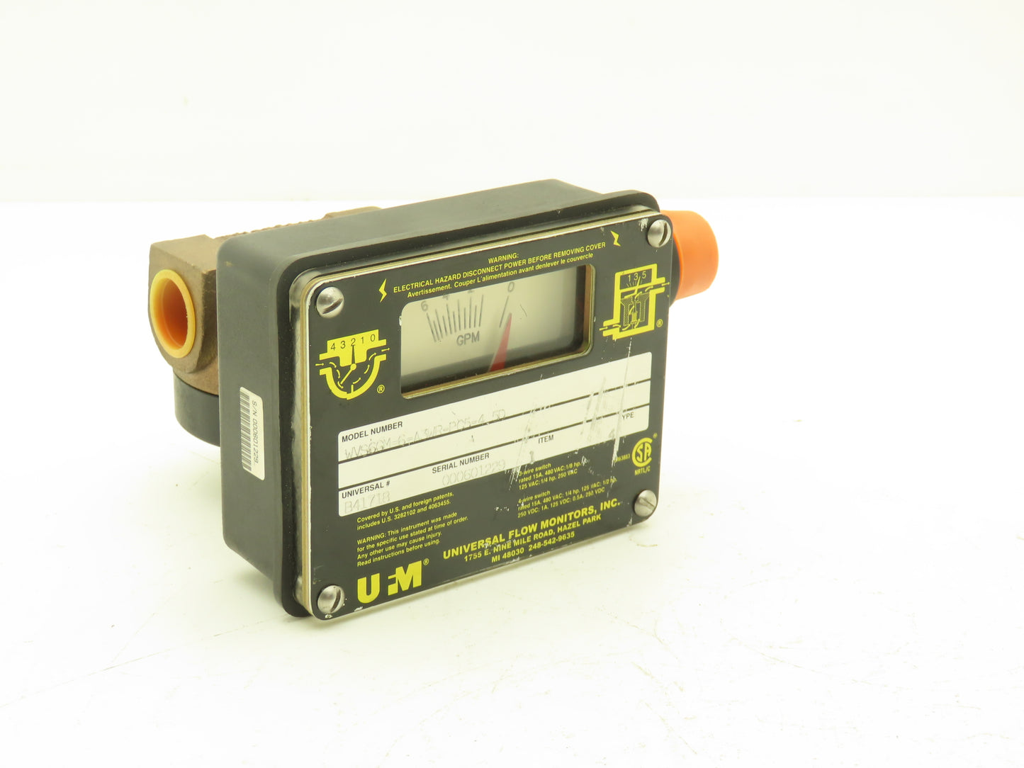 UFM WVS6GM-6-A3WR-PC5-4.5D Universal Flow Meter Type 4 Monitor 3/4" NPT 3 Wire