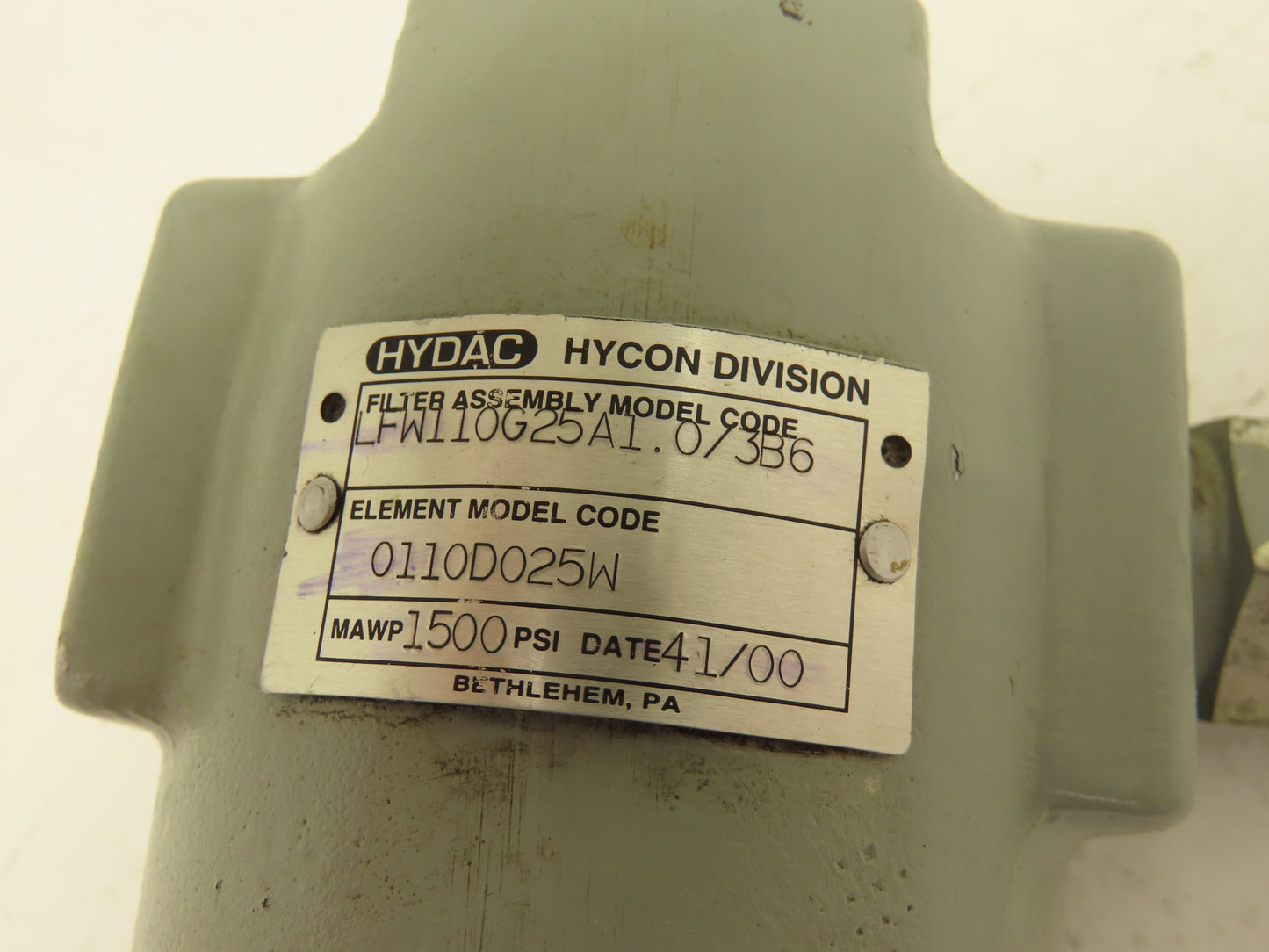 Hydac LFW110G25A1.0/3B6 Hydraulic Inline Pressure Filter 1500 PSI 3/4"NPT