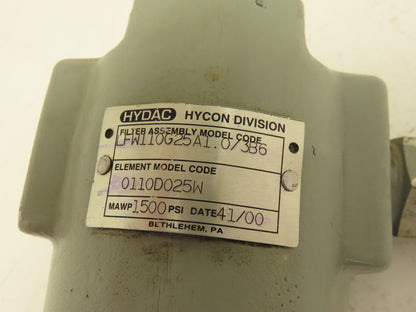 Hydac LFW110G25A1.0/3B6 Hydraulic Inline Pressure Filter 1500 PSI 3/4"NPT