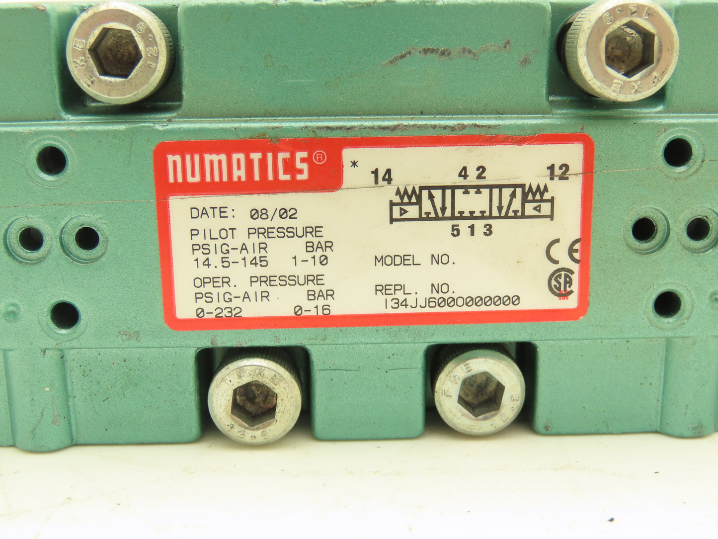 Numatics 134JJ600O000000 Pneumatic Solenoid Valve 232 PSI Pilot 14.5-145 PSI