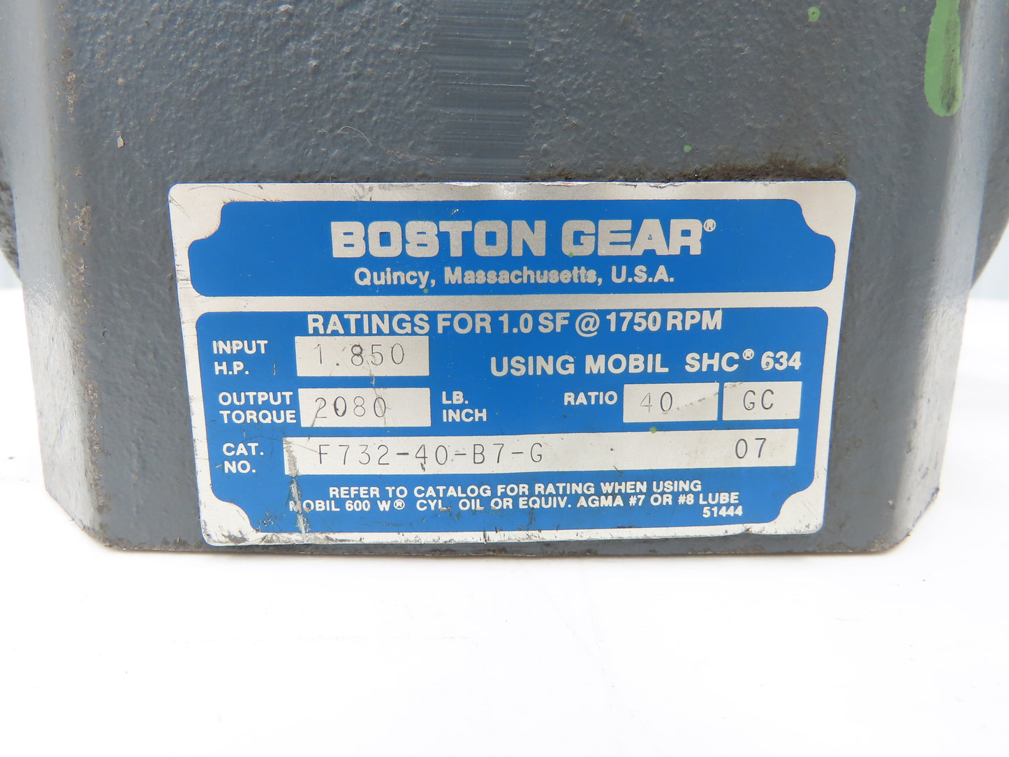 Boston Gear F732-40-B7-G Gearbox 40:1 Reducer 1.8Hp 44rpm 140TC LH Output