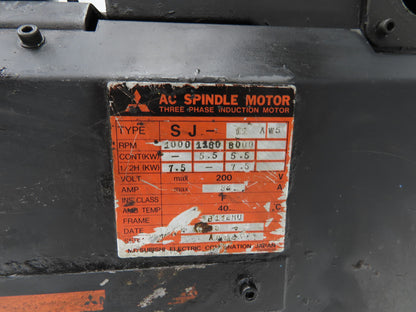 Mitsubishi SJ-11 A W5 Three Phase Spindle Motor B112MU Frame 5.5kW 8000RPM