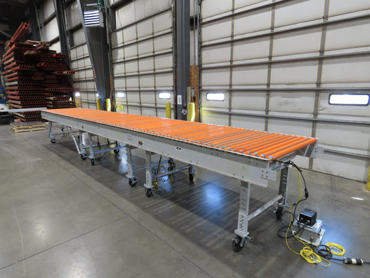 Roach 48"x 26' 9" Portable Roller Conveyor 115V Adj Speed O-Ring Belt Drive 44"H