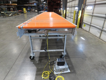 Roach 48"x 26' 9" Portable Roller Conveyor 115V Adj Speed O-Ring Belt Drive 44"H