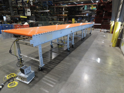 Roach 48"x 26' 9" Portable Roller Conveyor 115V Adj Speed O-Ring Belt Drive 44"H