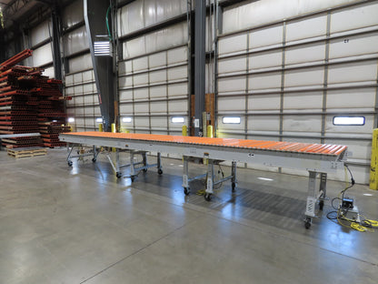 Roach 48"x 26' 9" Portable Roller Conveyor 115V Adj Speed O-Ring Belt Drive 44"H