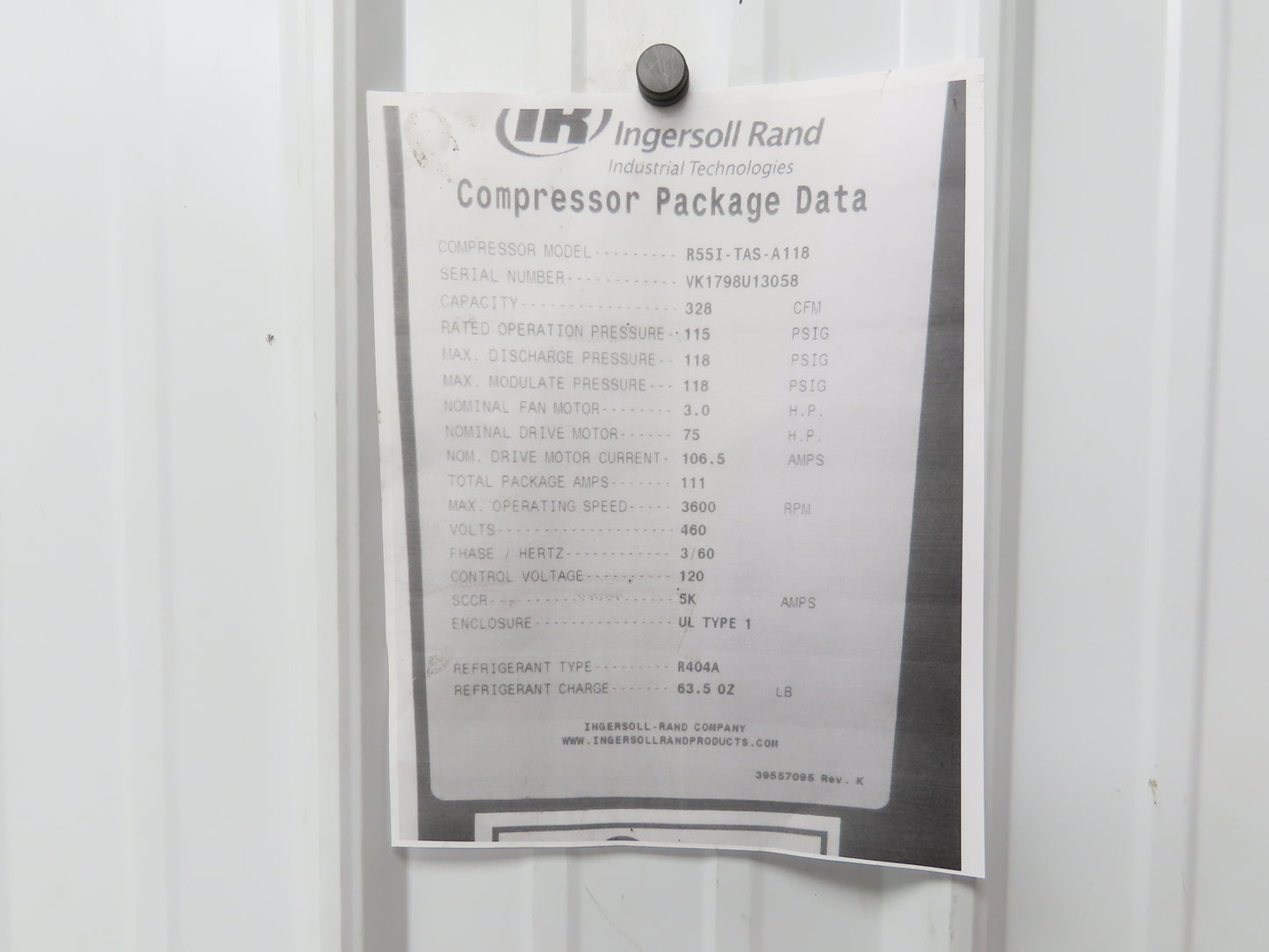 Ingersoll Rand R55-75 Air Compressor Refrigerant Air Dryer 490 SCFM 460V 3Ph IR