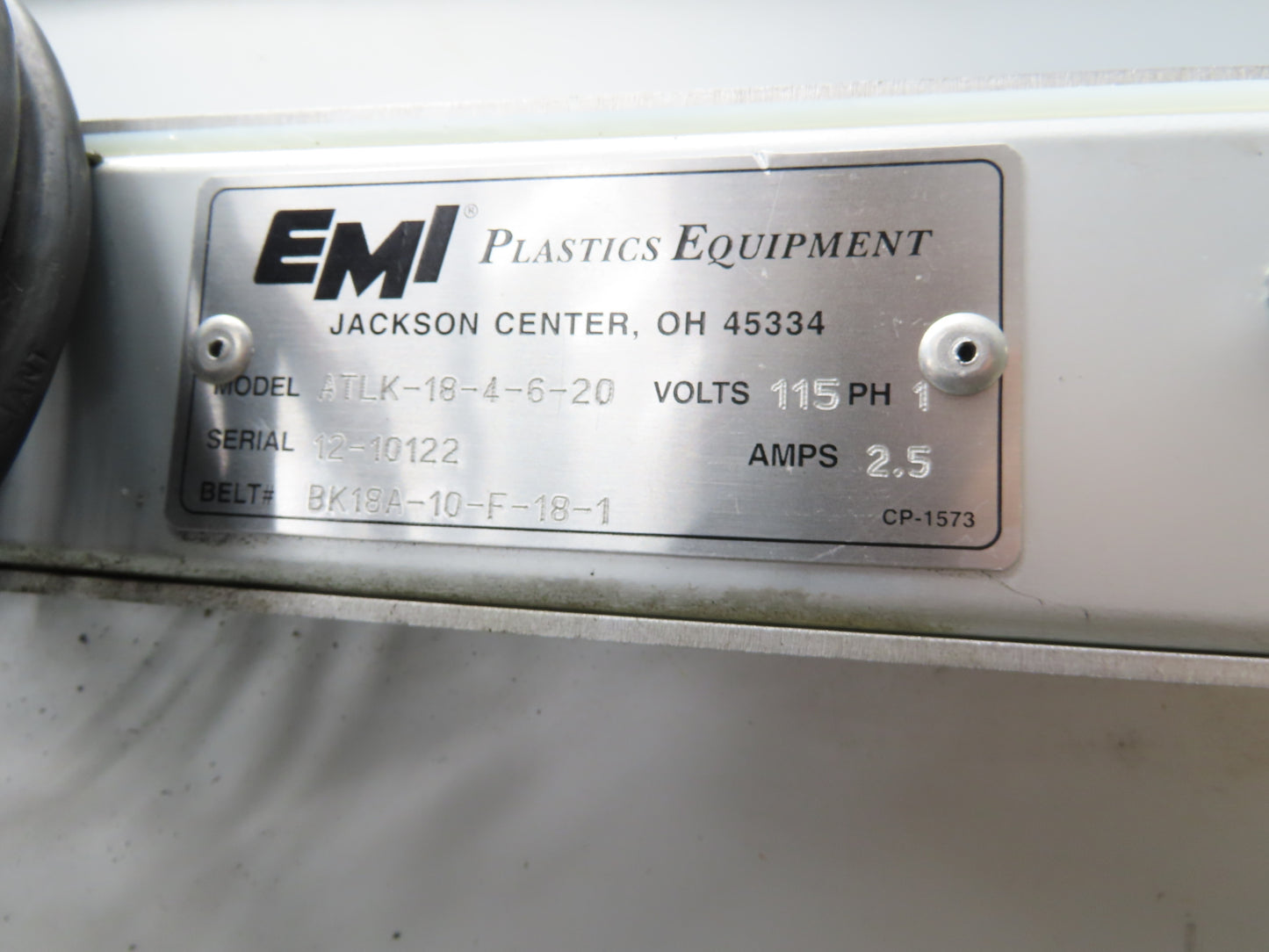 EMI Plastics Adj Incline Portable Belt Conveyor 20-45° 115V 1PH Adj Speed Drive