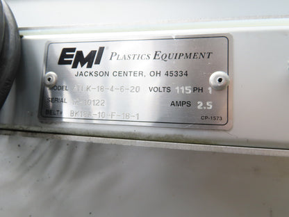 EMI Plastics Adj Incline Portable Belt Conveyor 20-45° 115V 1PH Adj Speed Drive