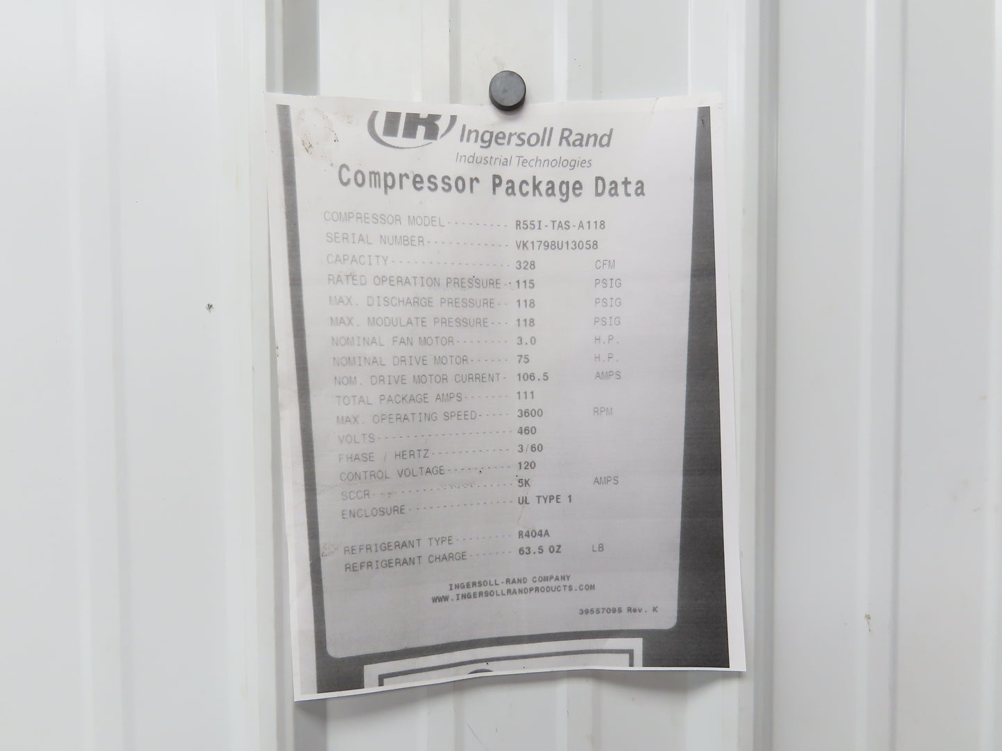 Ingersoll Rand Air Compressor Motor 73Hp 55kw 230/460V 3Ph R55I 1780RPM 250S