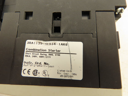 Siemens 3RA1135-4ES34-1AK6 Combo Starter 600VAC 45A 3Ph Sirius Motor Protector