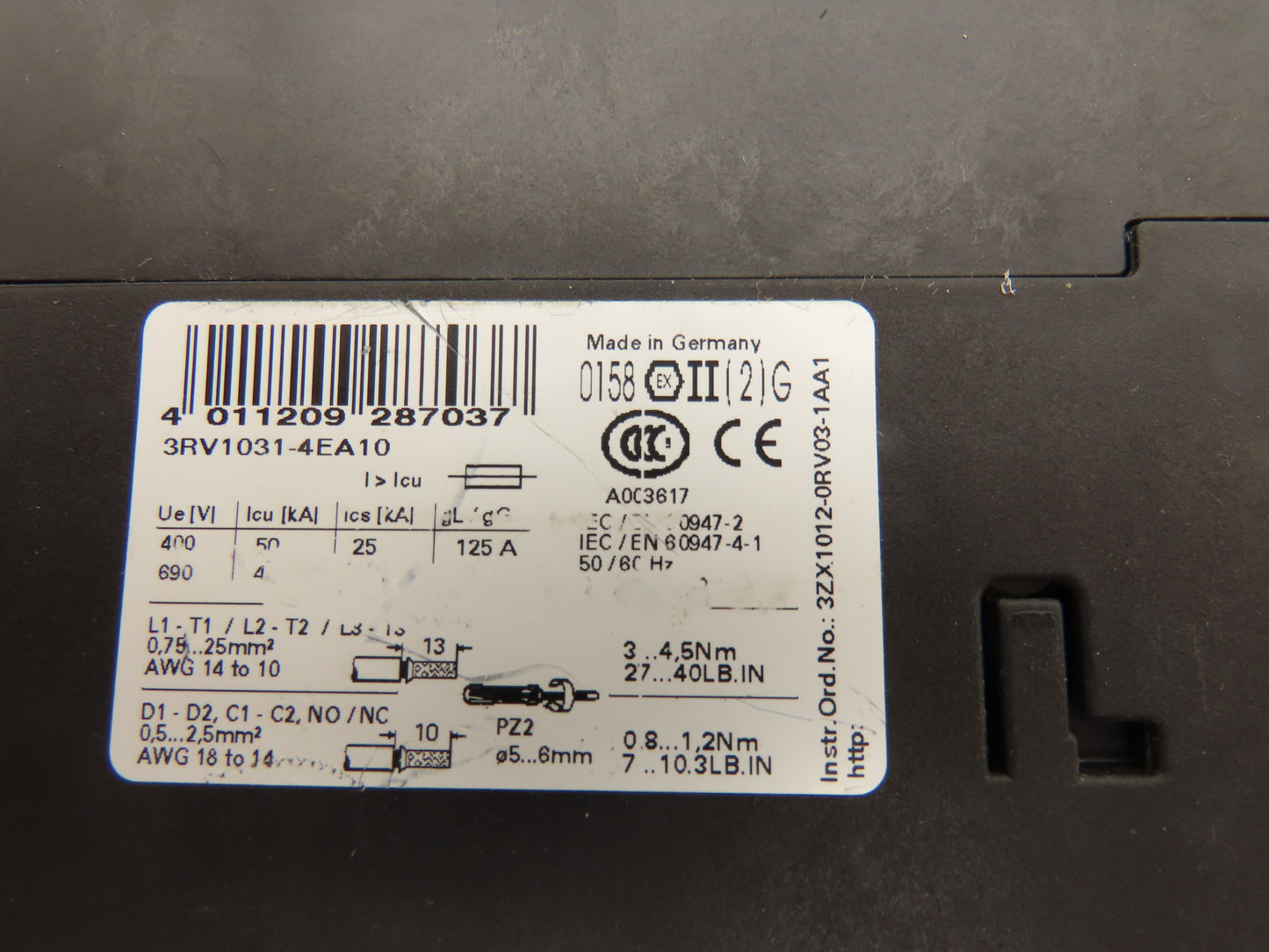 Siemens 3RA1135-4ES34-1AK6 Combo Starter 600VAC 45A 3Ph Sirius Motor Protector