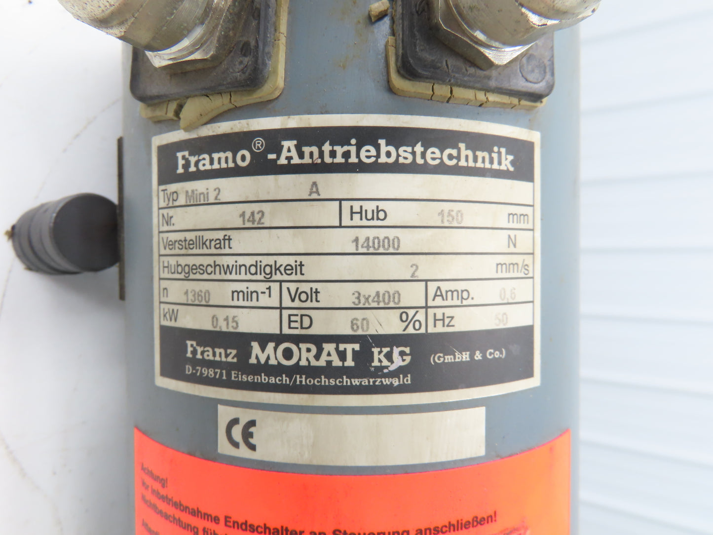 Framo Morat Mini 2 Linear Actuator Motorized Cylinder 150mm 0.15kw 400V 3PH