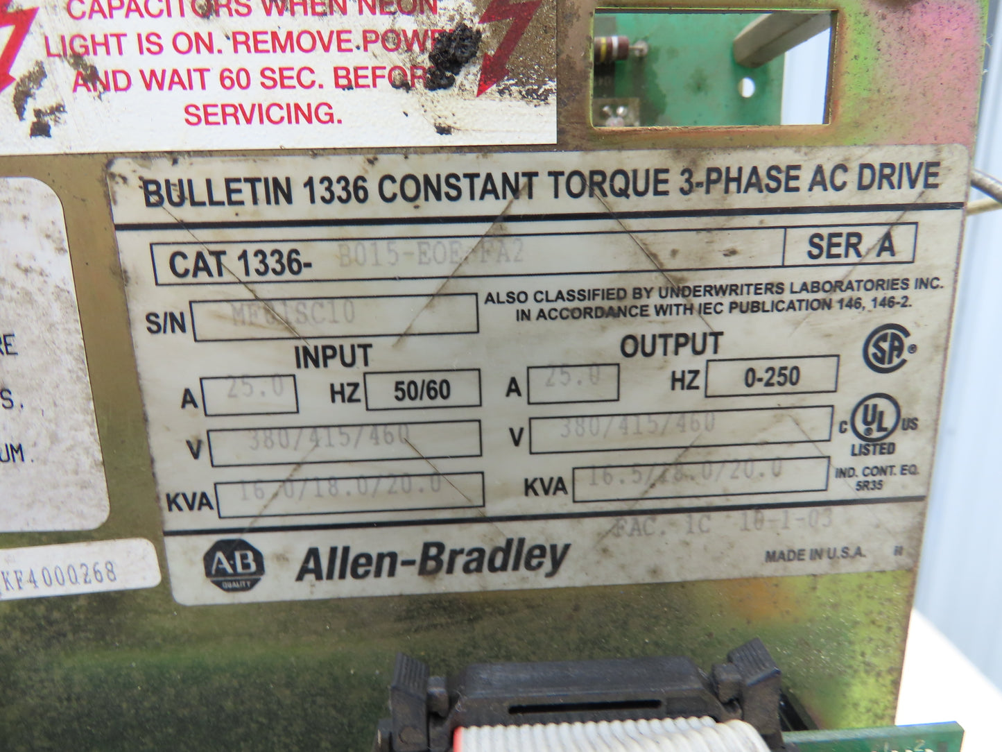 Allen Bradley 1336-B015-E0E-FA2 Variable Speed VFD AC Drive 15Hp 460V 3PH