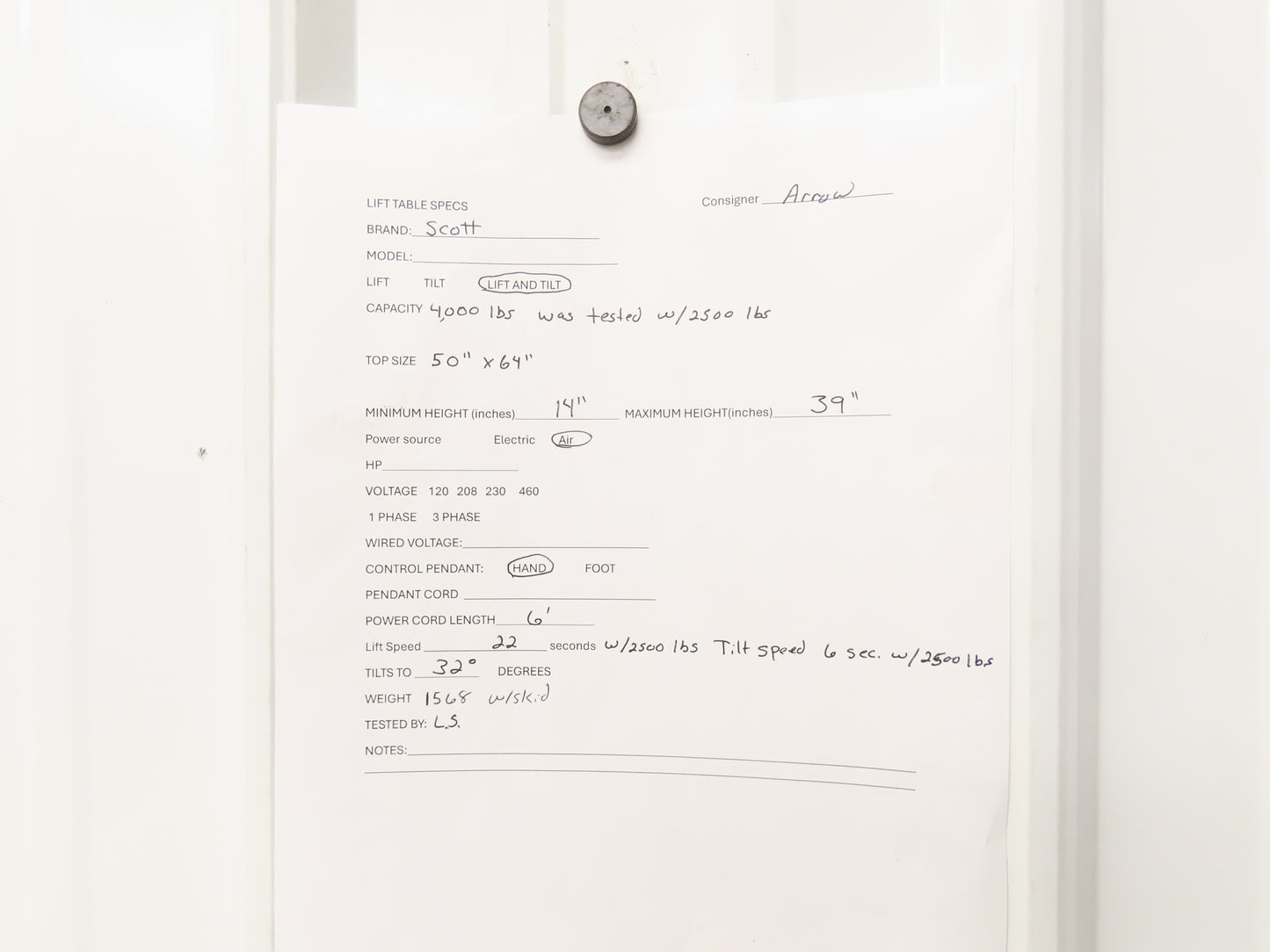 Scott Pneumatic 25" Lift Tilt Table Tote 4000lbs 32° Degree Tipper 64x50" Top