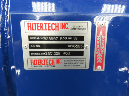 Filtertech S30102E MOD Spencer Centrifugal Blower Vacuum 6x6" 15Hp 230/460V 3Ph
