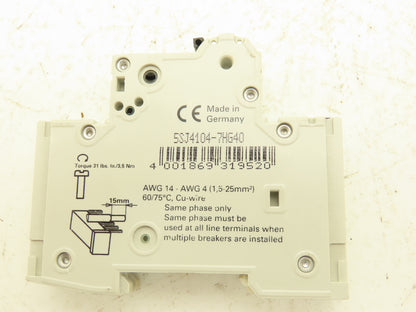 Siemens 5SJ4104-7HG40 Miniature Circuit Breaker 4A 240VAC 1 Pole Lot of 11