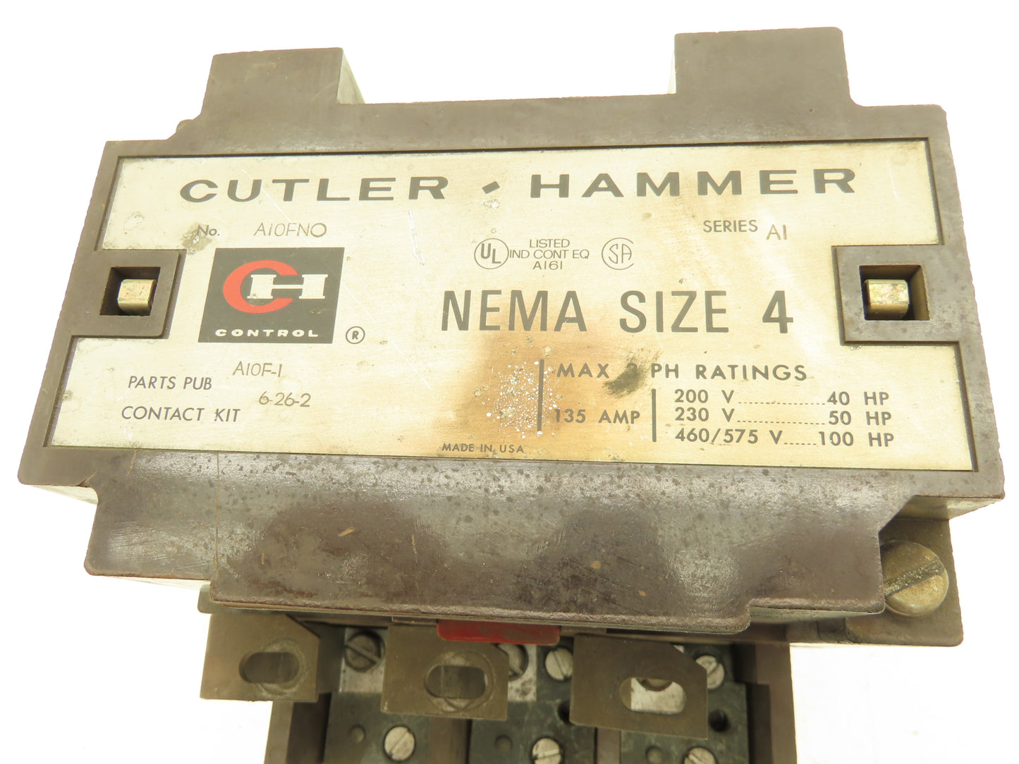 Cutler Hammer A10FN0 Size 4 Motor Starter Contactor 100Hp 600V 3PH 120V Coil